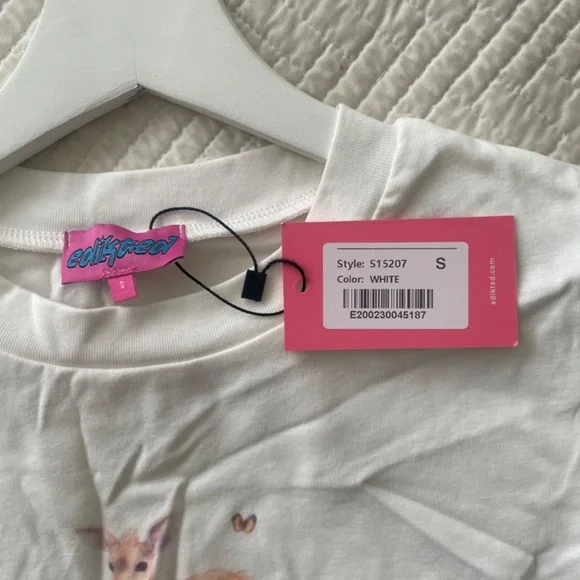 NWT: Edikted tee with cute Bambi print and bow decoration Size: S - Picture 3 of 5